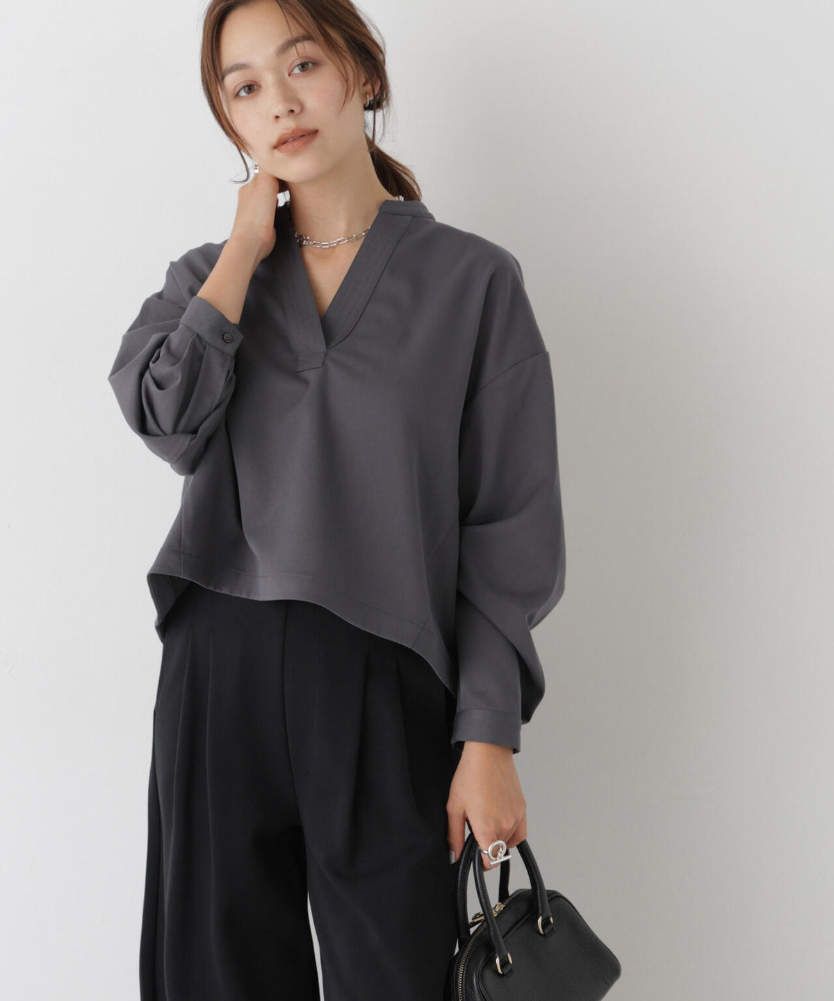 スキッパークロップドツイルシャツ(セットアップ可) 6736220309