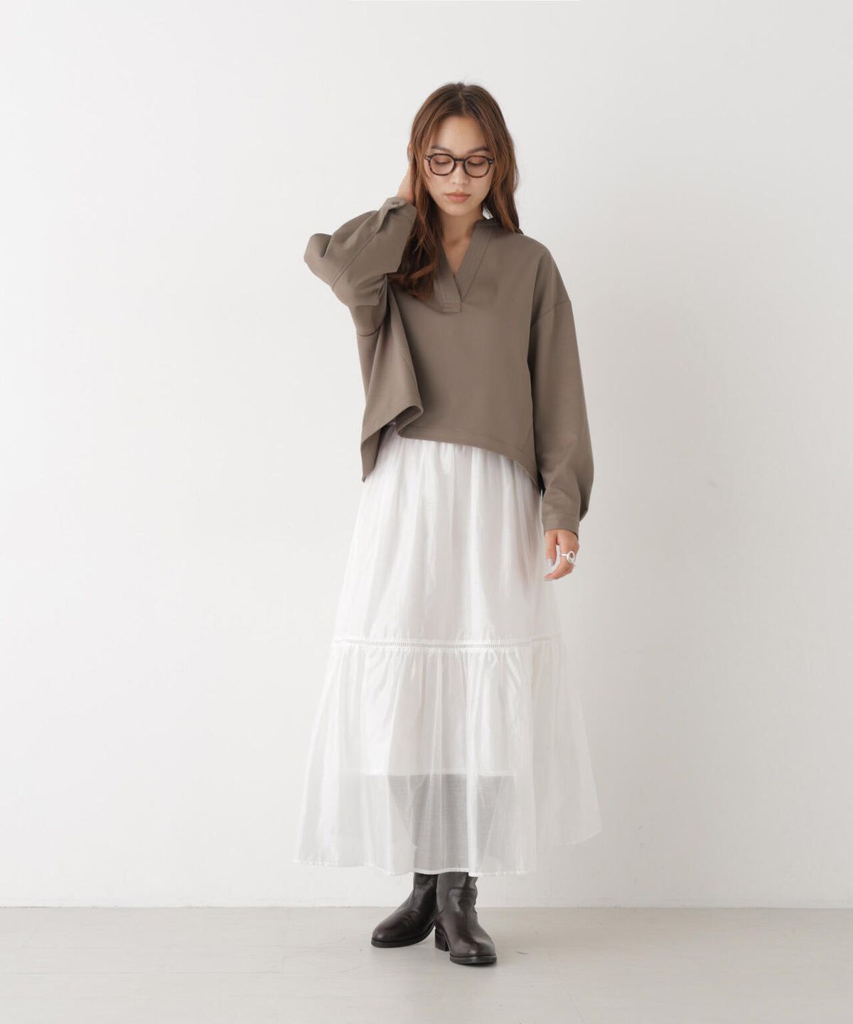 スキッパークロップドツイルシャツ(セットアップ可) 6736220309