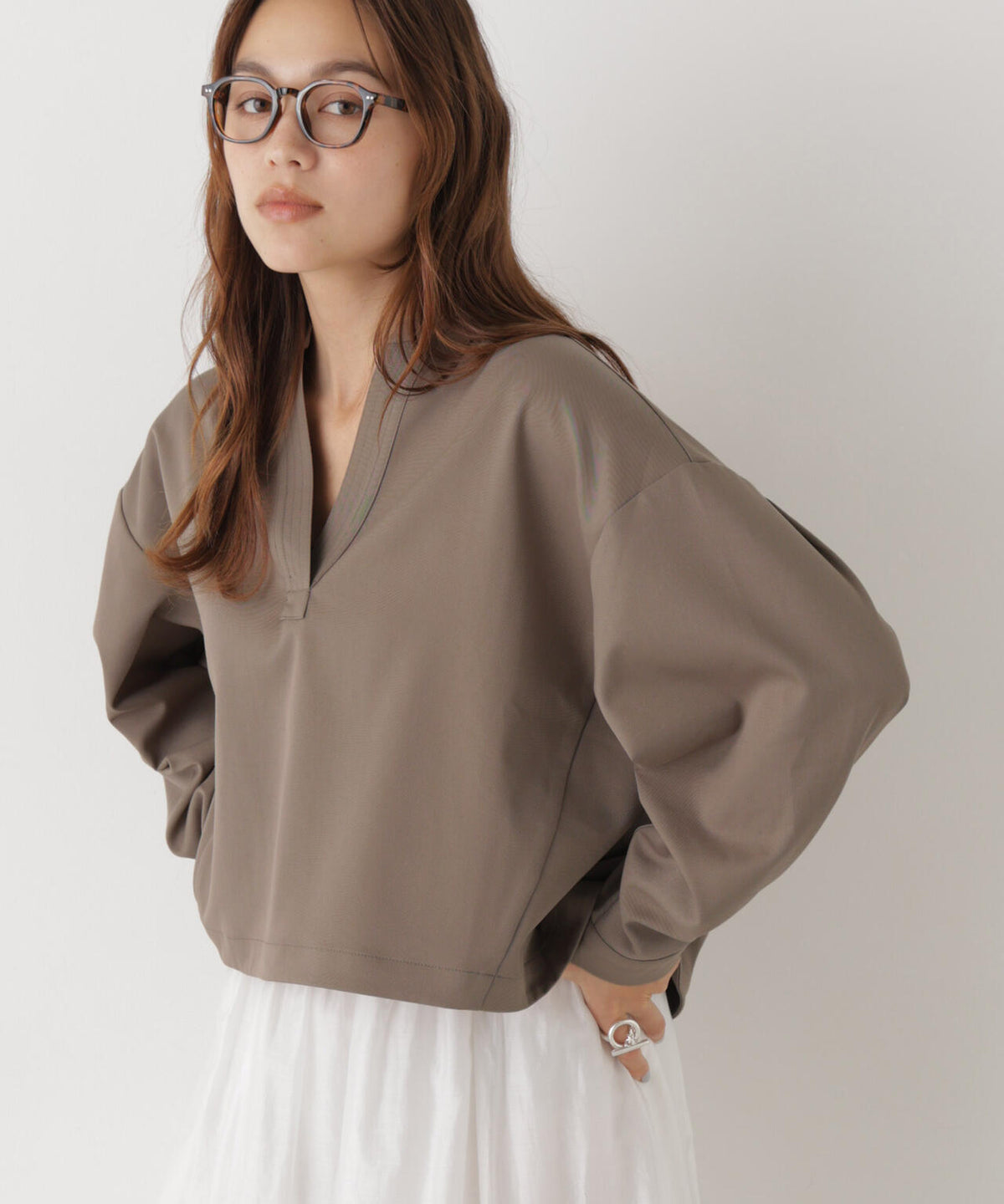 スキッパークロップドツイルシャツ(セットアップ可) 6736220309