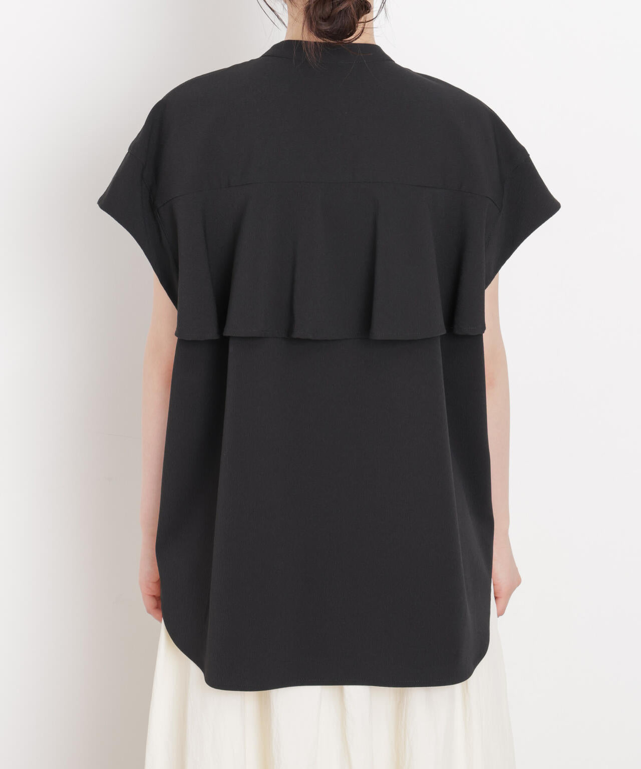 yori バックフレアブラウス 黒 ブラック ヨリ バックフレアヨーク フレンチスリーブ ブラウス