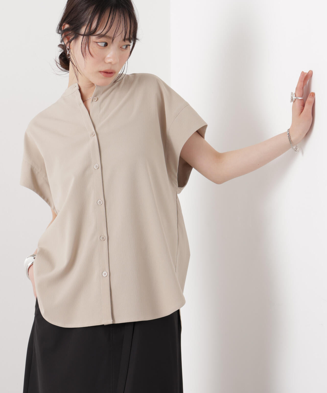 バックフレアヨーク フレンチスリーブ ブラウス