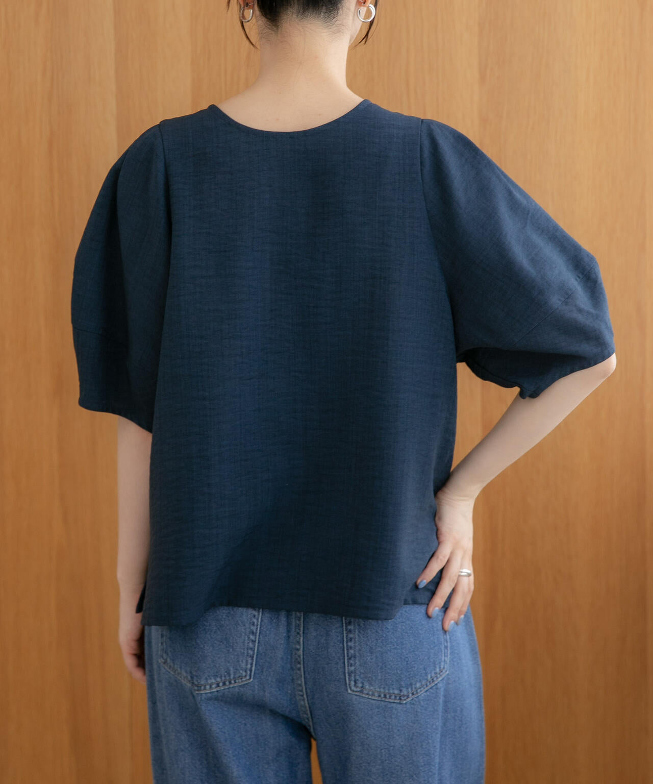 WEB限定/多機能素材 前後2wayランタンスリーブクルーブラウス(セットアップ可) 6736221309