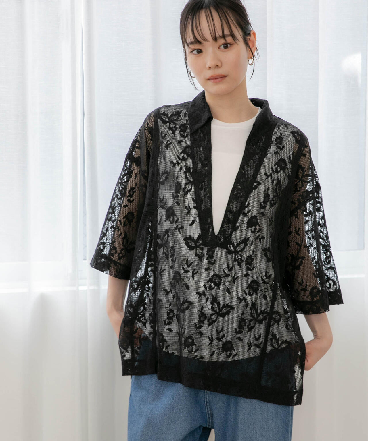 WEB限定/フラワーレーススキッパープルオーバーシャツ 6736221311