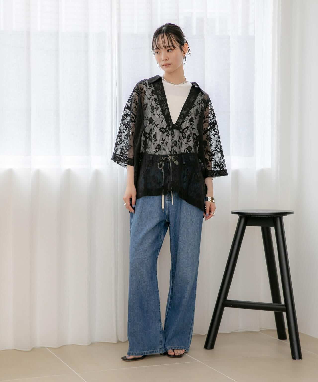 WEB限定/フラワーレーススキッパープルオーバーシャツ 6736221311
