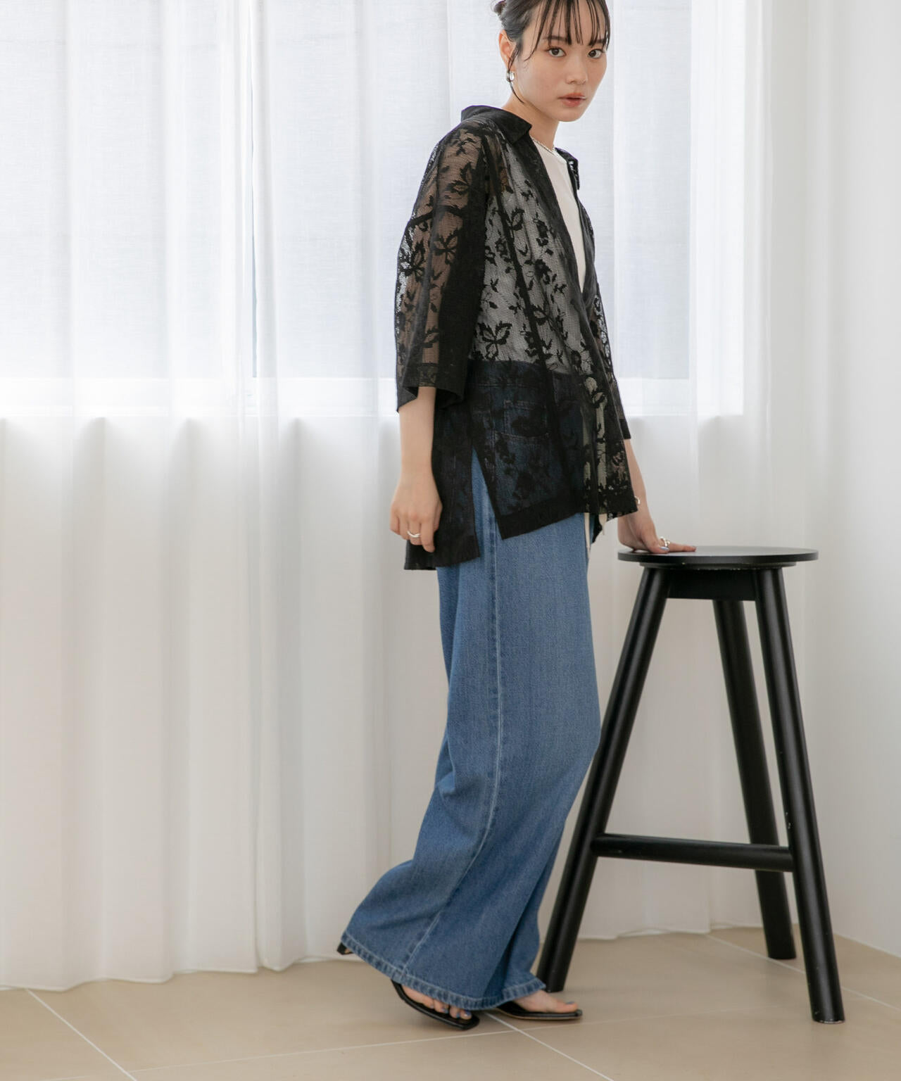 WEB限定/フラワーレーススキッパープルオーバーシャツ 6736221311