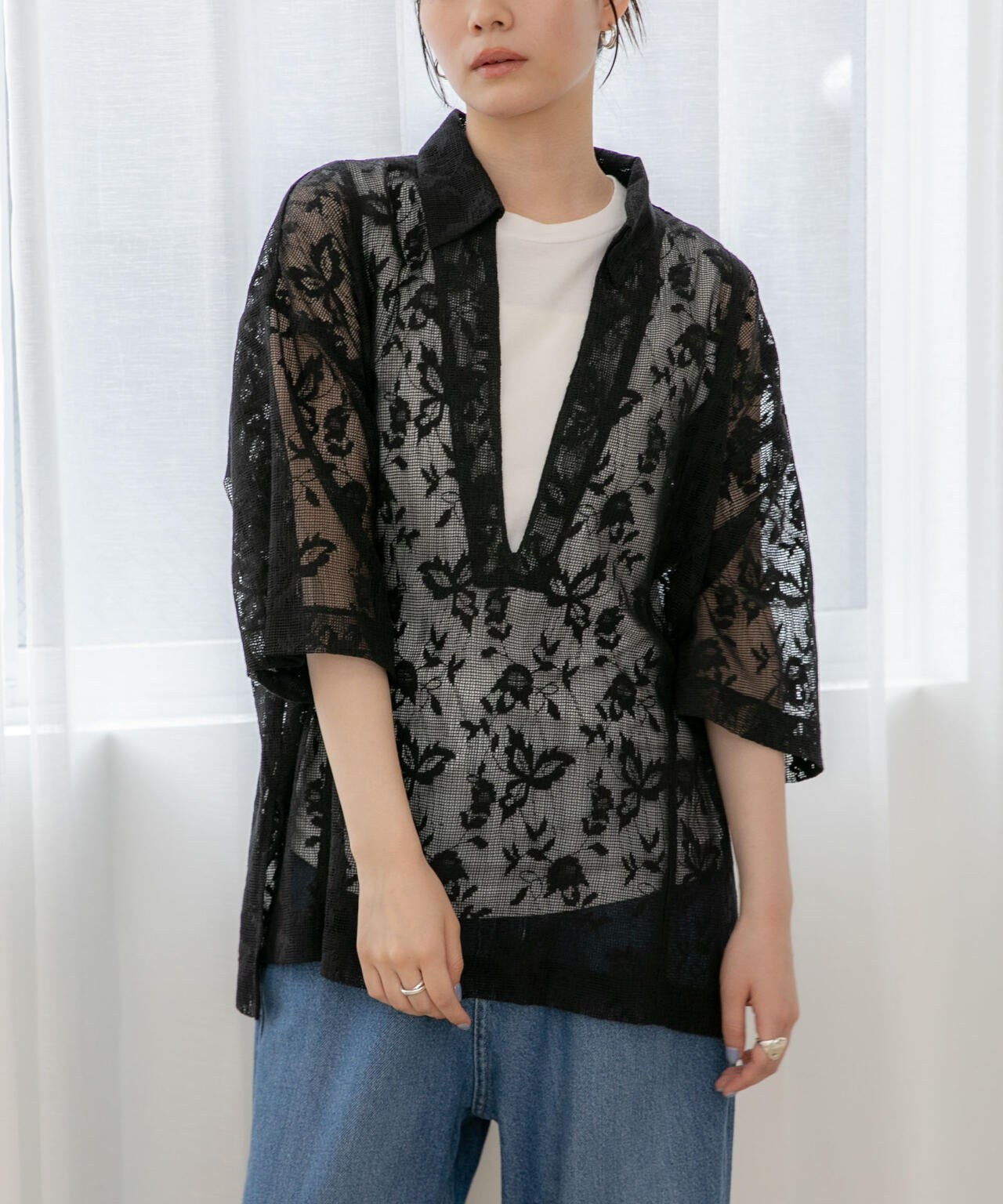 WEB限定/フラワーレーススキッパープルオーバーシャツ 6736221311