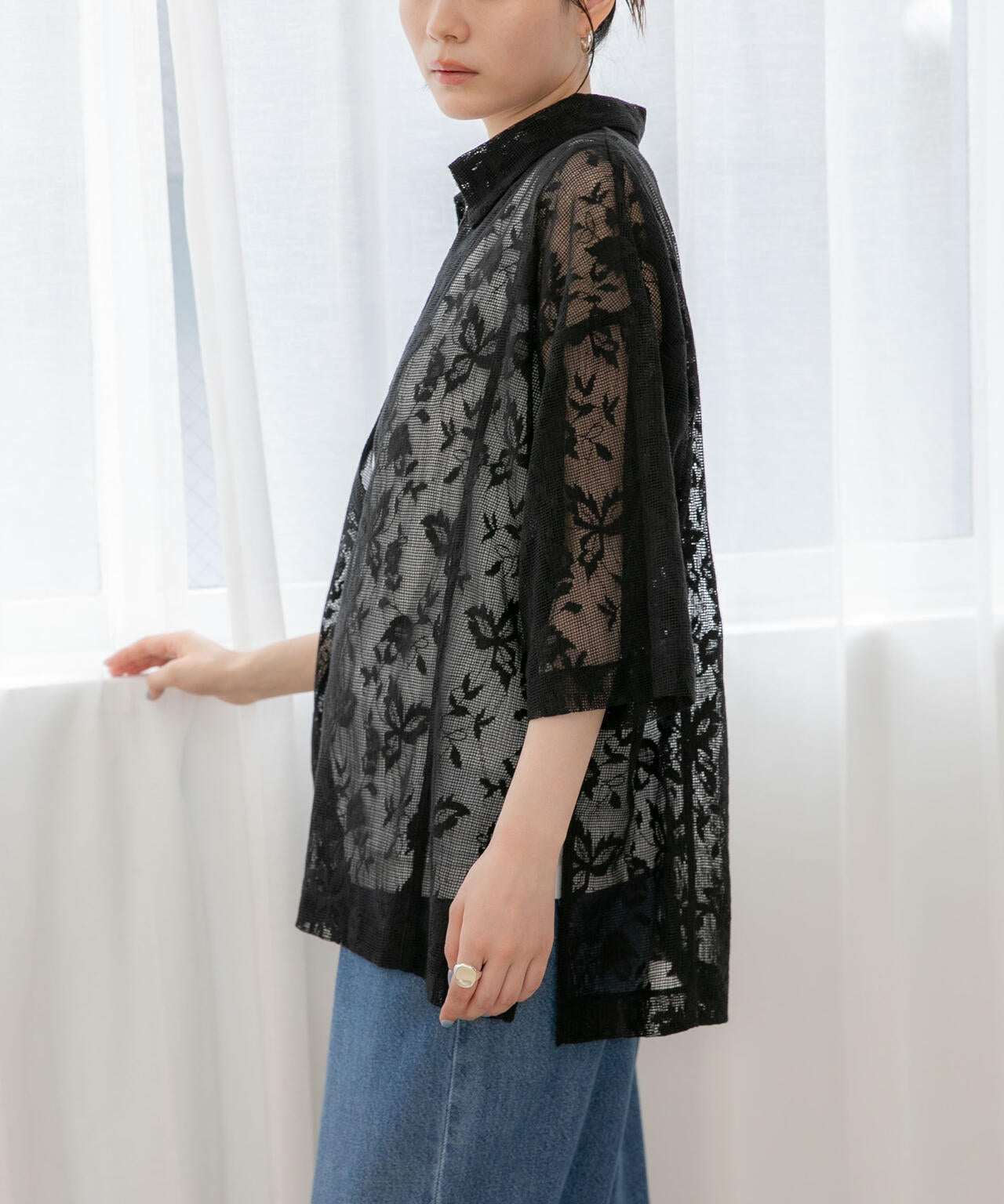 WEB限定/フラワーレーススキッパープルオーバーシャツ 6736221311