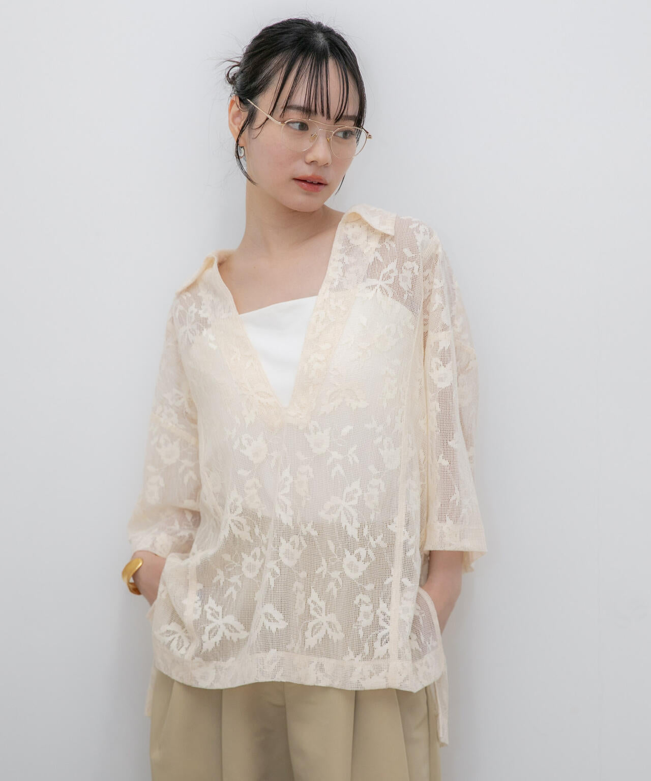 WEB限定/フラワーレーススキッパープルオーバーシャツ 6736221311