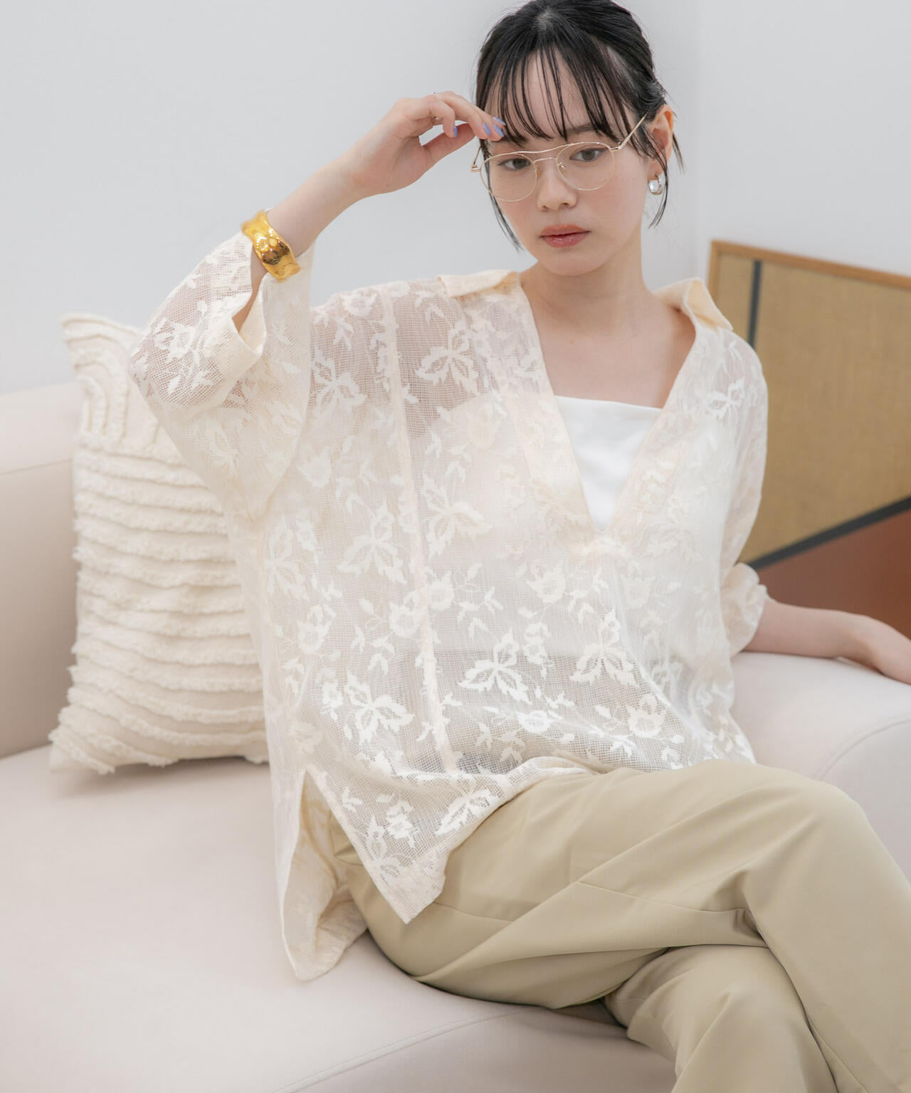 WEB限定/フラワーレーススキッパープルオーバーシャツ 6736221311
