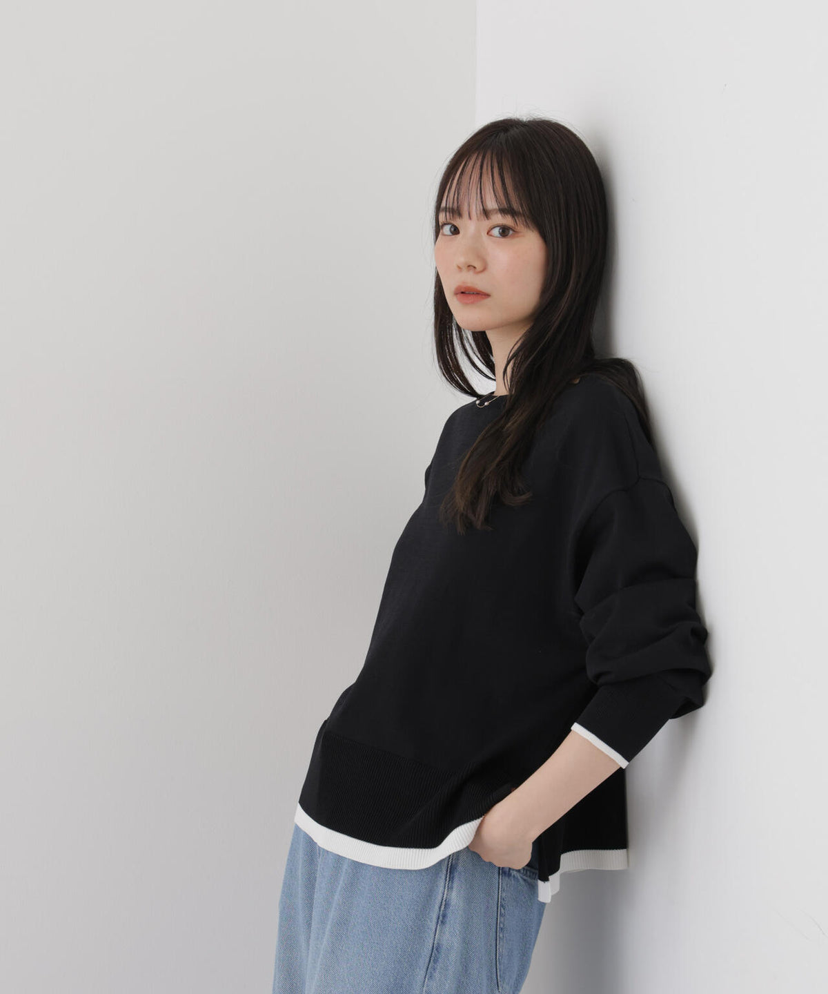 洗濯機洗可配色ボートネックワイドトップス 6736222313