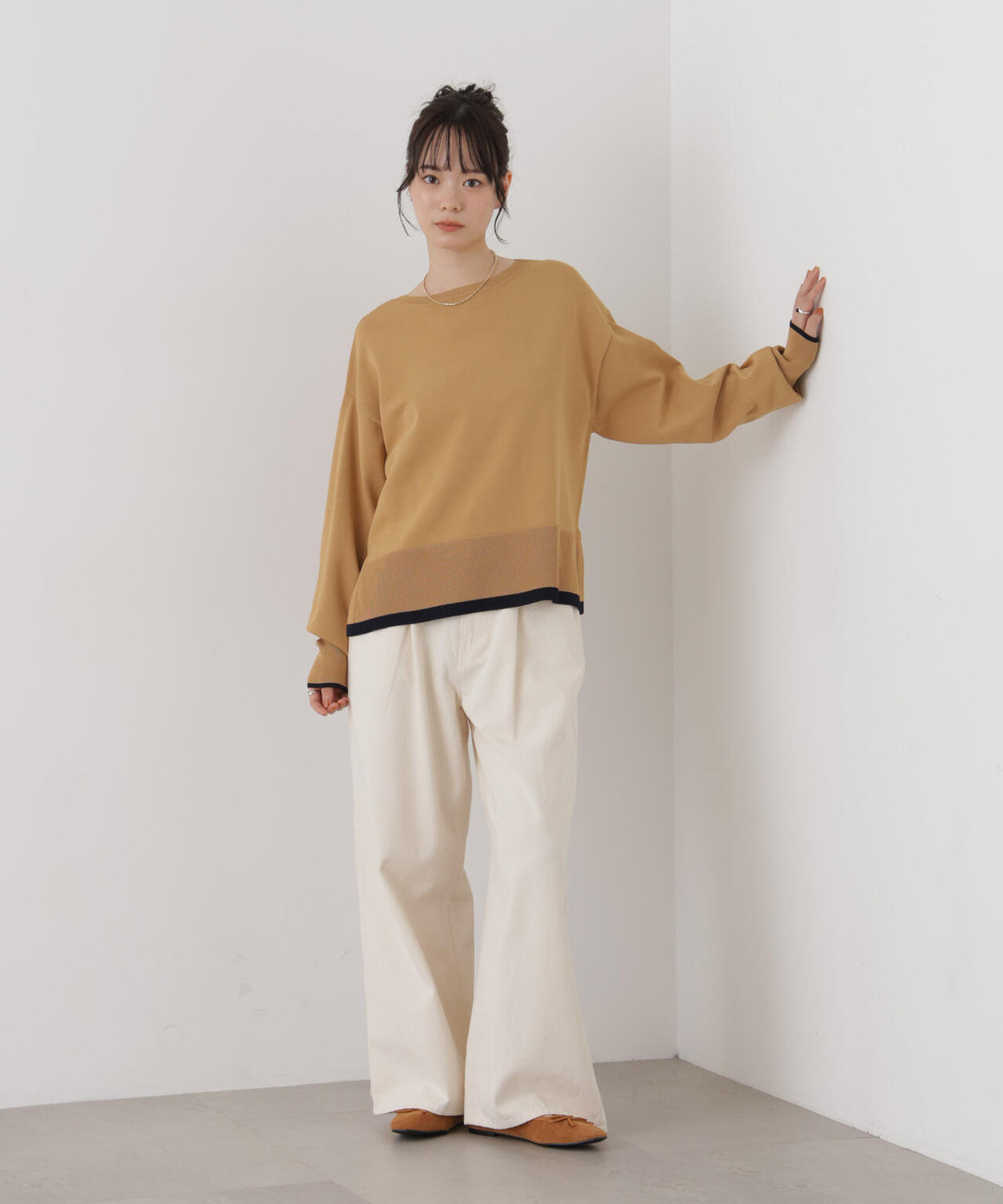 洗濯機洗可配色ボートネックワイドトップス 6736222313