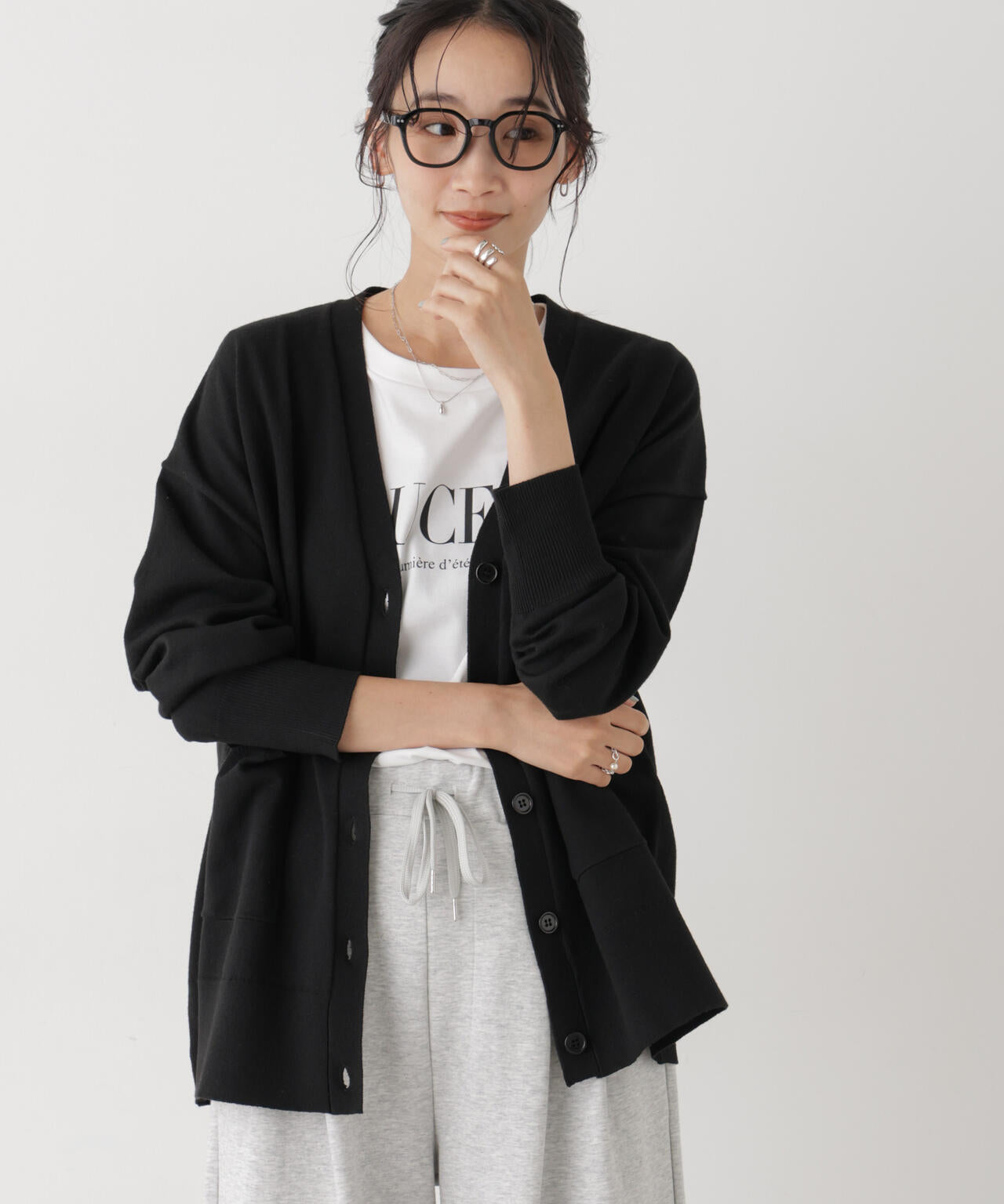 毛玉ができにくいニット Vネックワイドカーディガン(セットアップ可) 6736222317