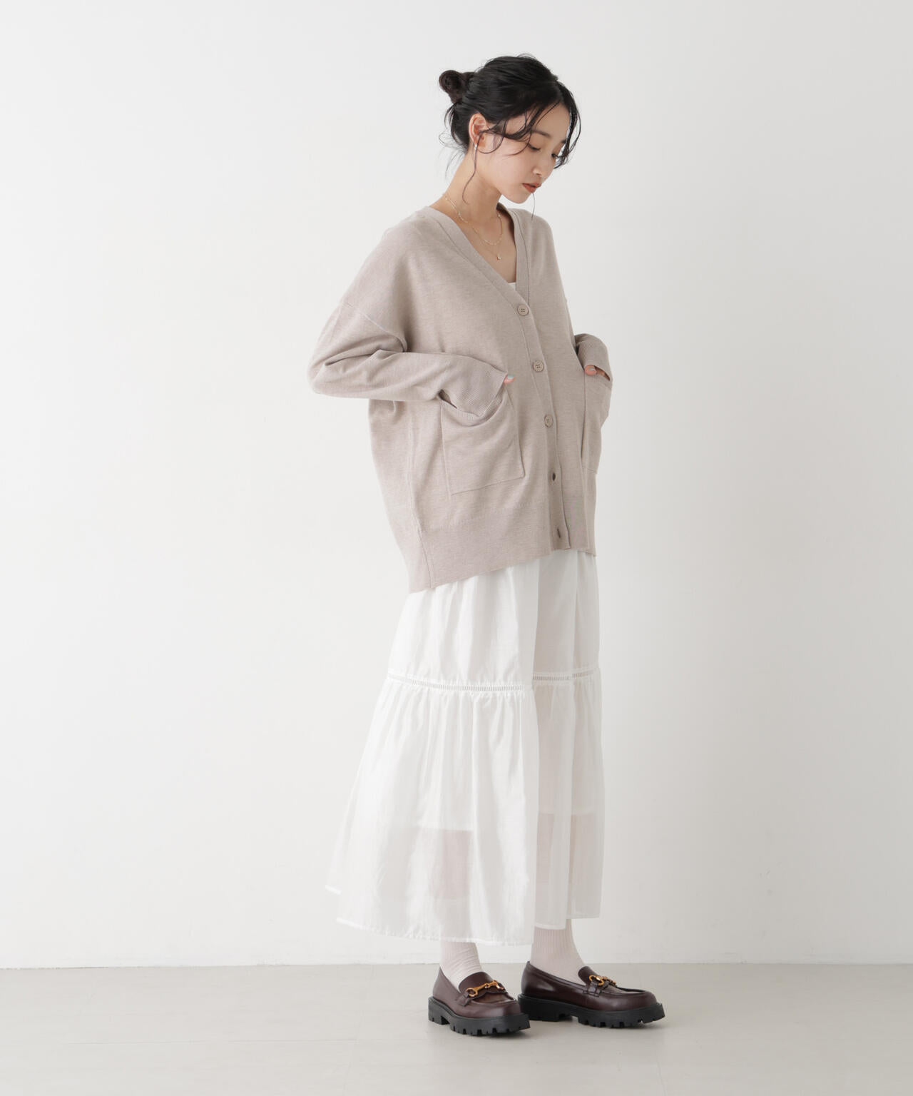 毛玉ができにくいニット Vネックワイドカーディガン(セットアップ可) 6736222317