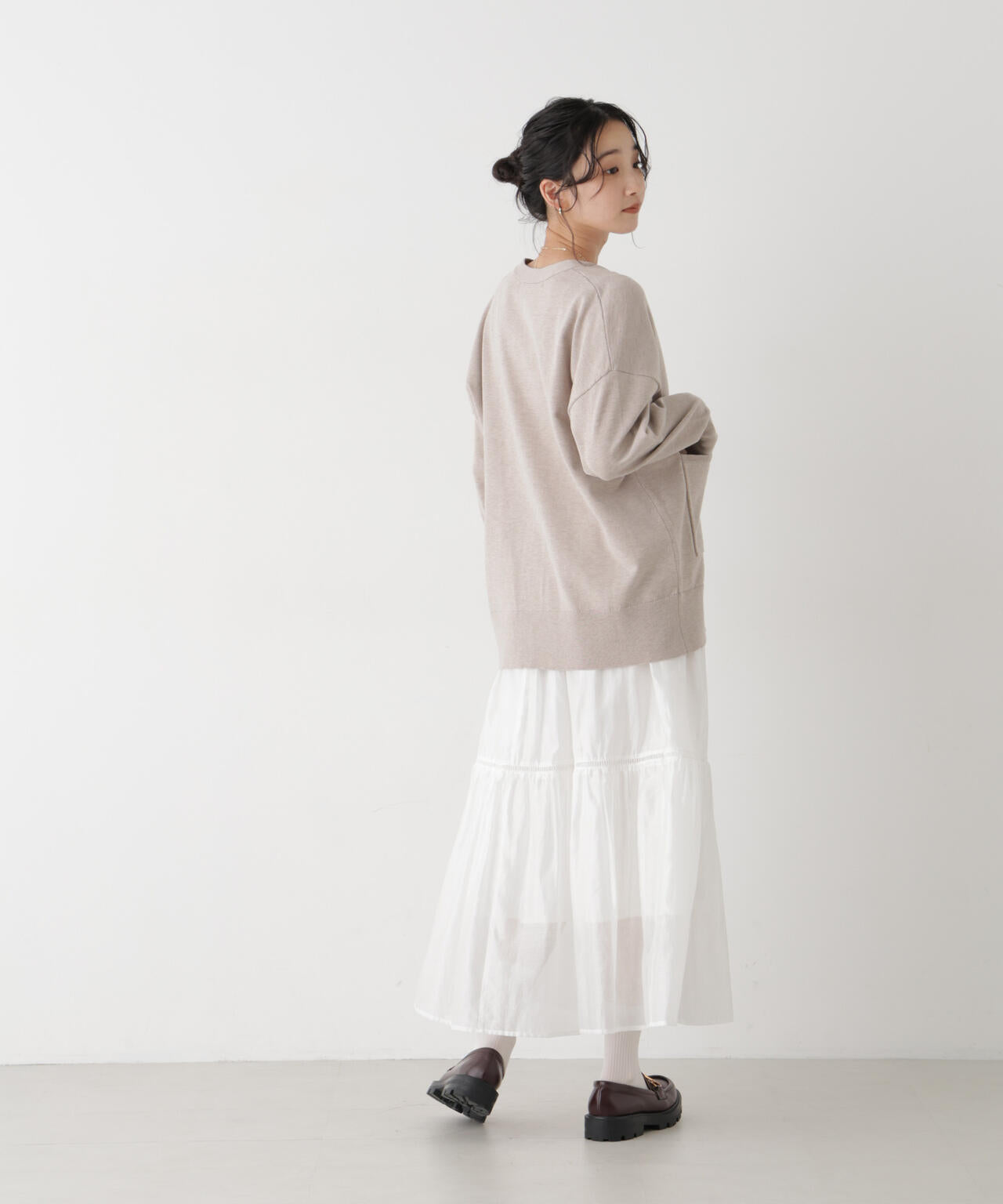 毛玉ができにくいニット Vネックワイドカーディガン(セットアップ可) 6736222317
