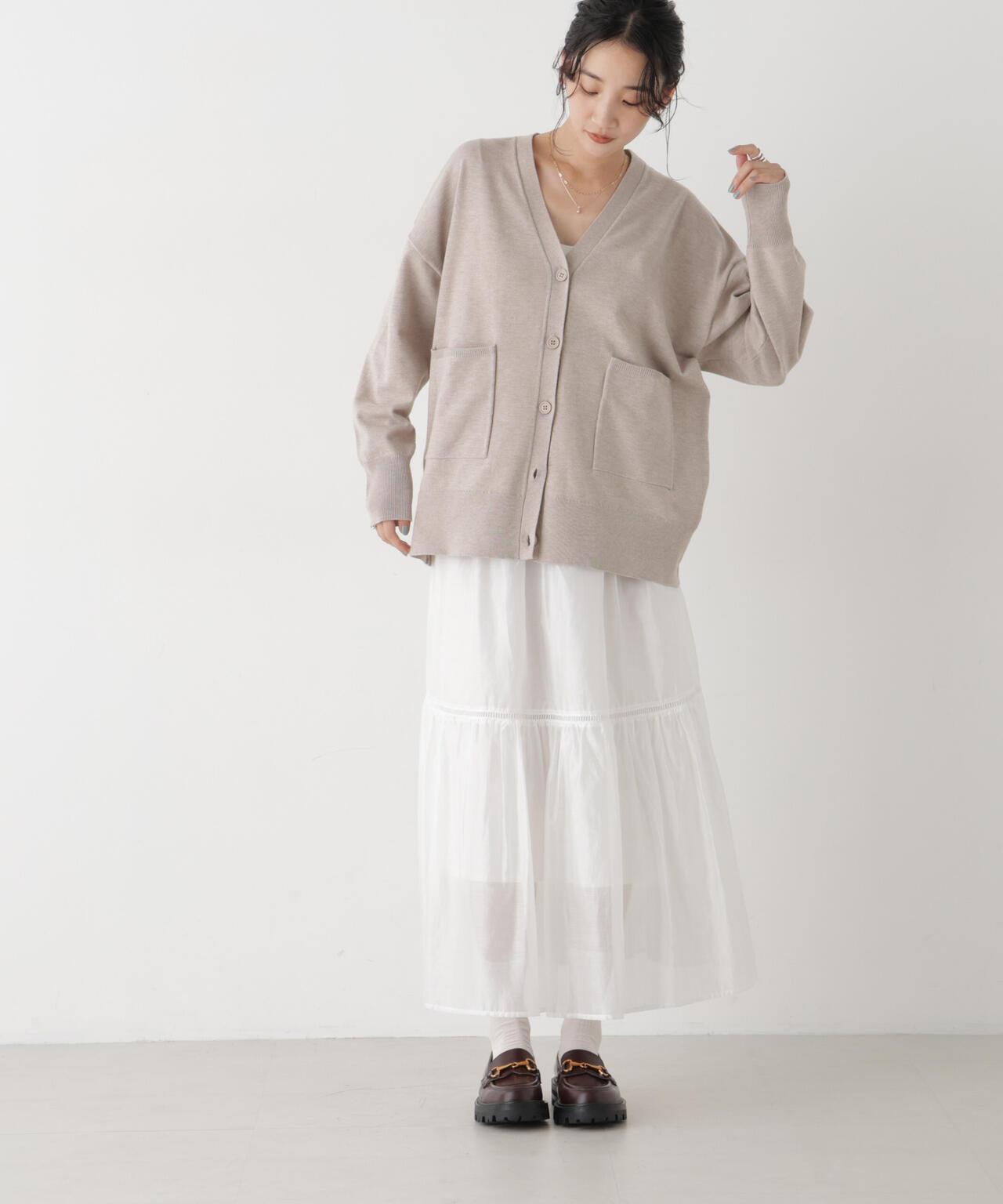 毛玉ができにくいニット Vネックワイドカーディガン(セットアップ可) 6736222317
