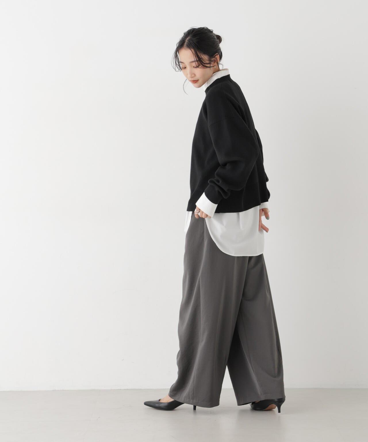 毛玉ができにくいニット クルーネックワイドトップス(セットアップ可) 6736222318