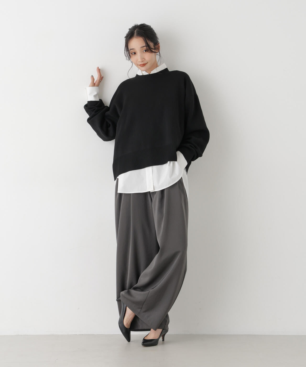 毛玉ができにくいニット クルーネックワイドトップス(セットアップ可) 6736222318