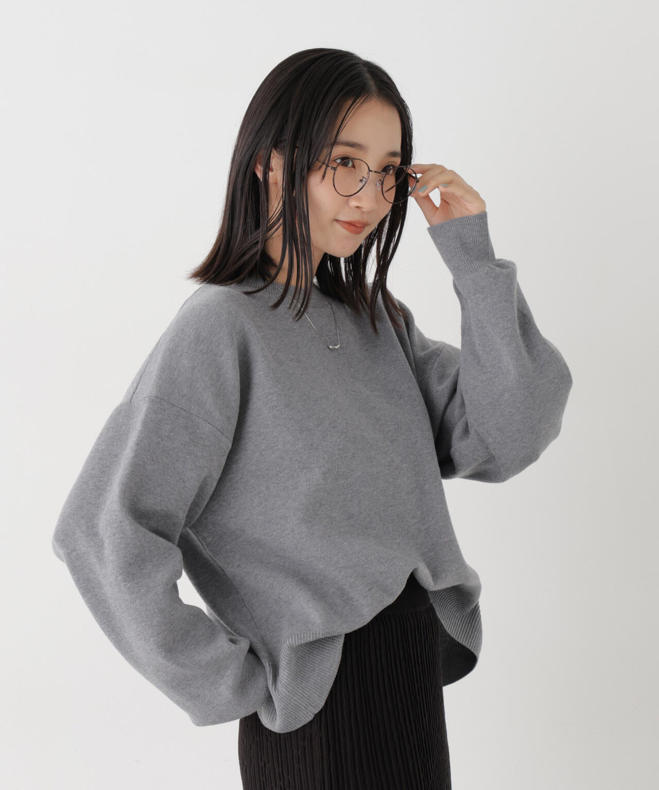 毛玉ができにくいニット クルーネックワイドトップス(セットアップ可) 6736222318