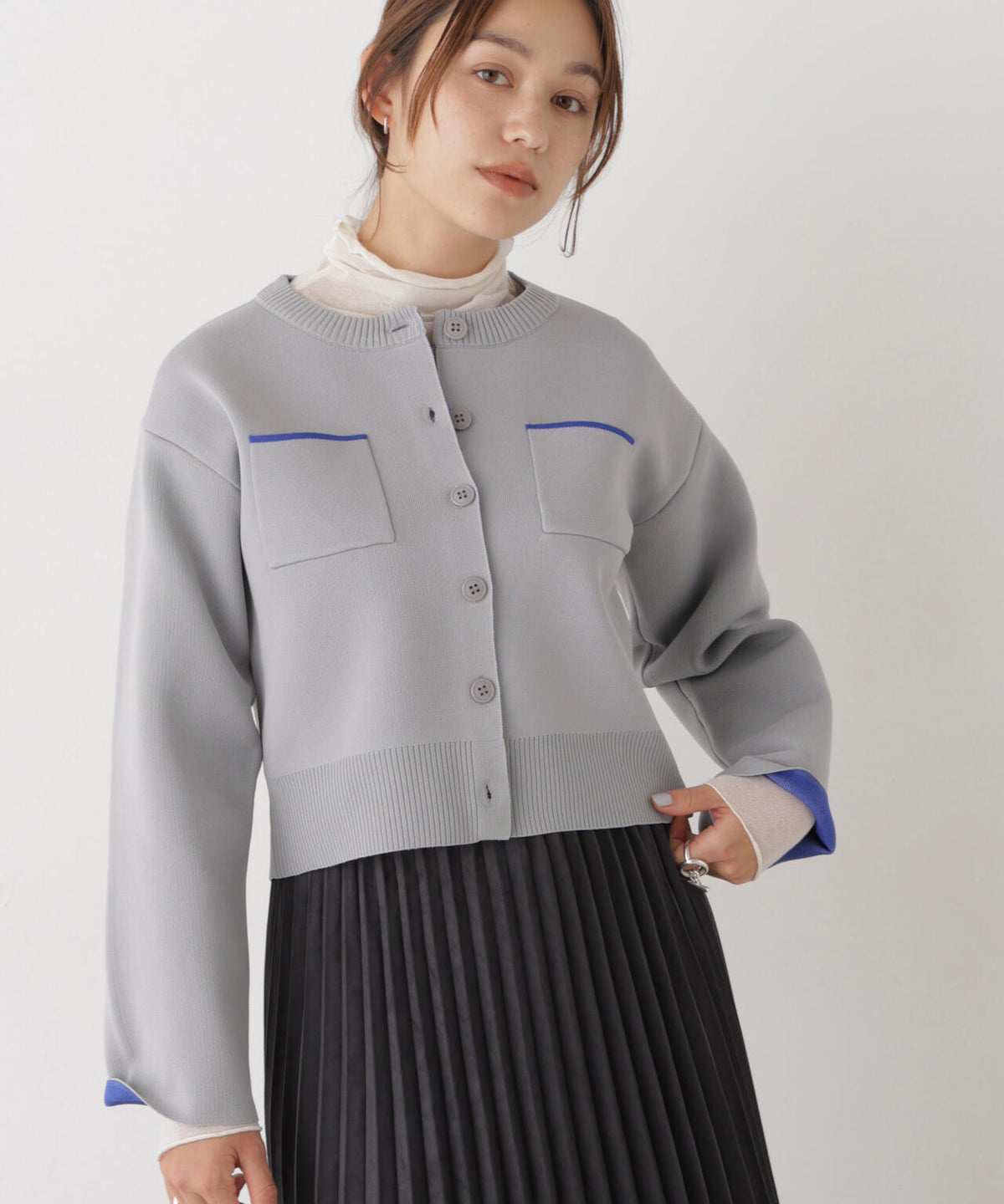 WEB限定/スポンディッシュＷフェイスバイカラーニットカーディガン 6736222338