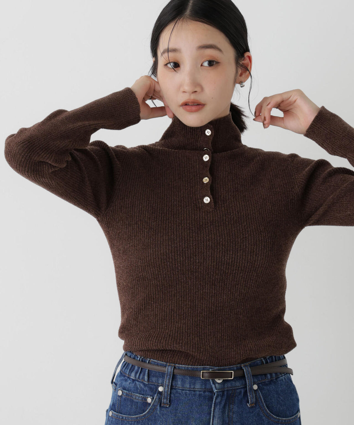 前後2wayボタンネックベロアモールニット 6736222343