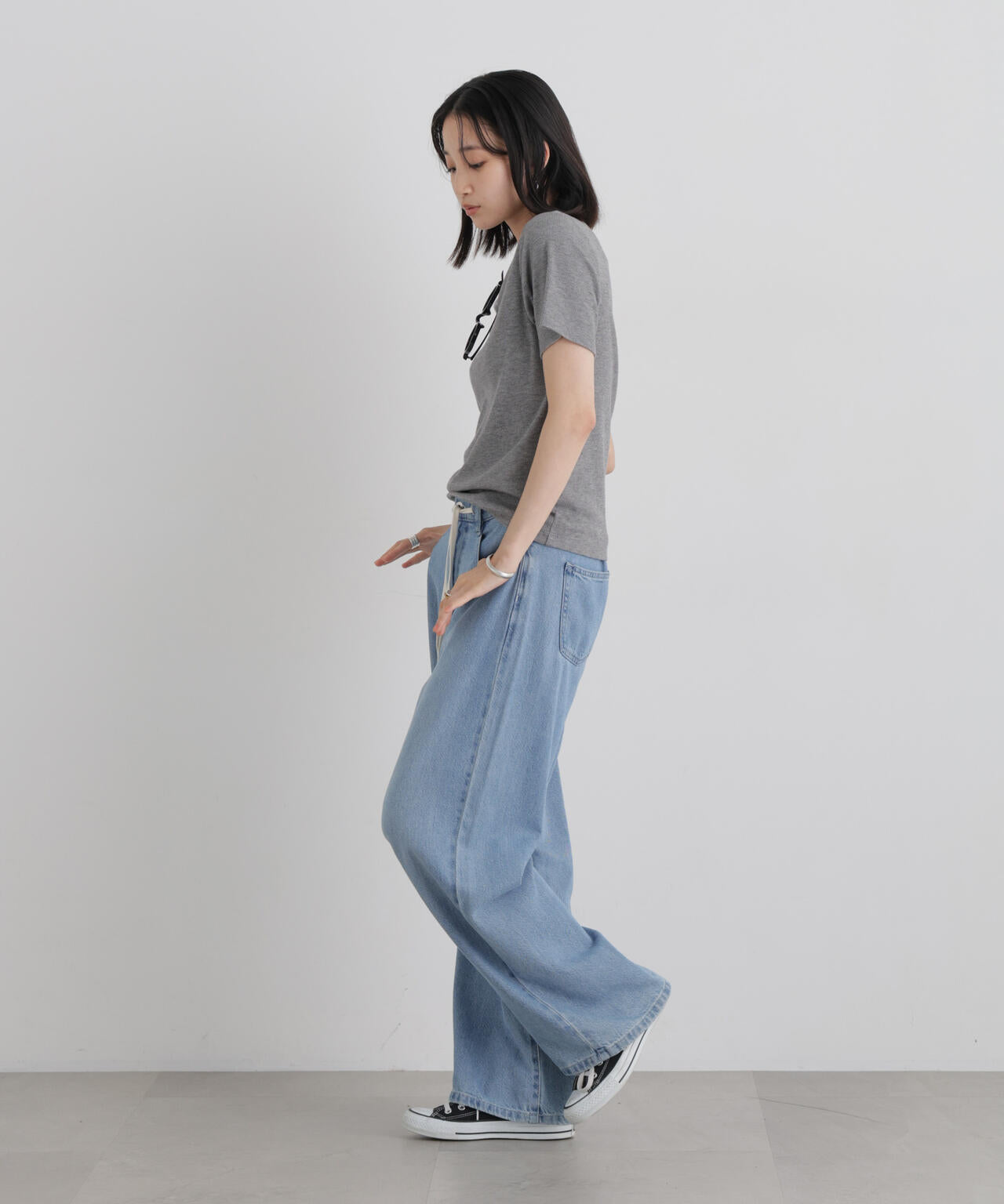ラメリブカットクルーネックTシャツ 6736224308