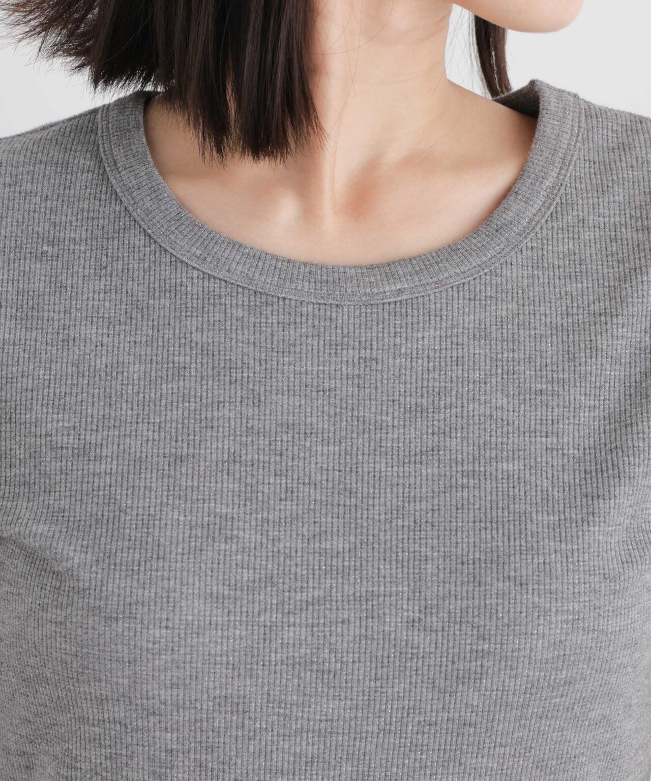 ラメリブカットクルーネックTシャツ 6736224308