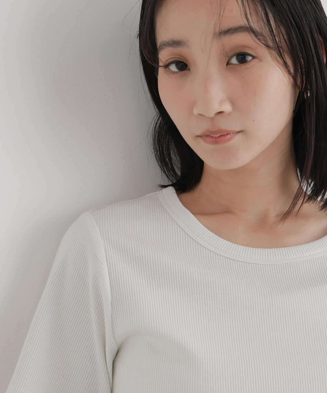ラメリブカットクルーネックTシャツ 6736224308