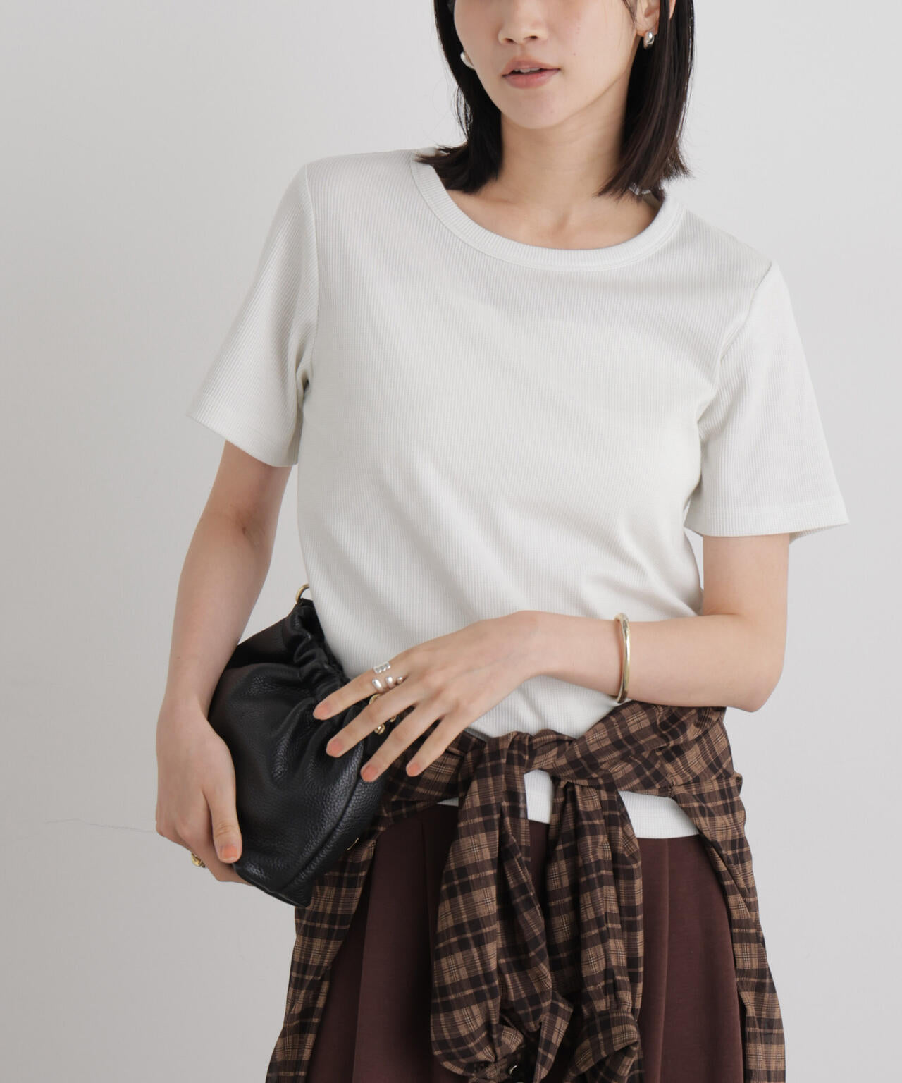 ラメリブカットクルーネックTシャツ 6736224308