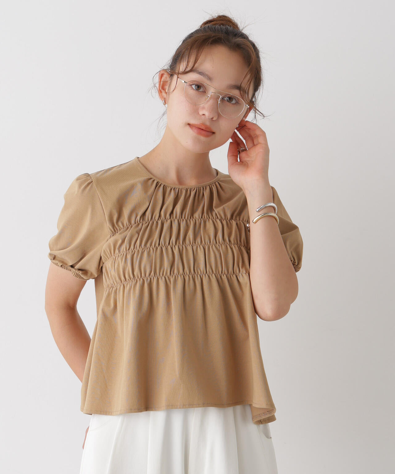 フロントシャーリングカットトップス 6736224311
