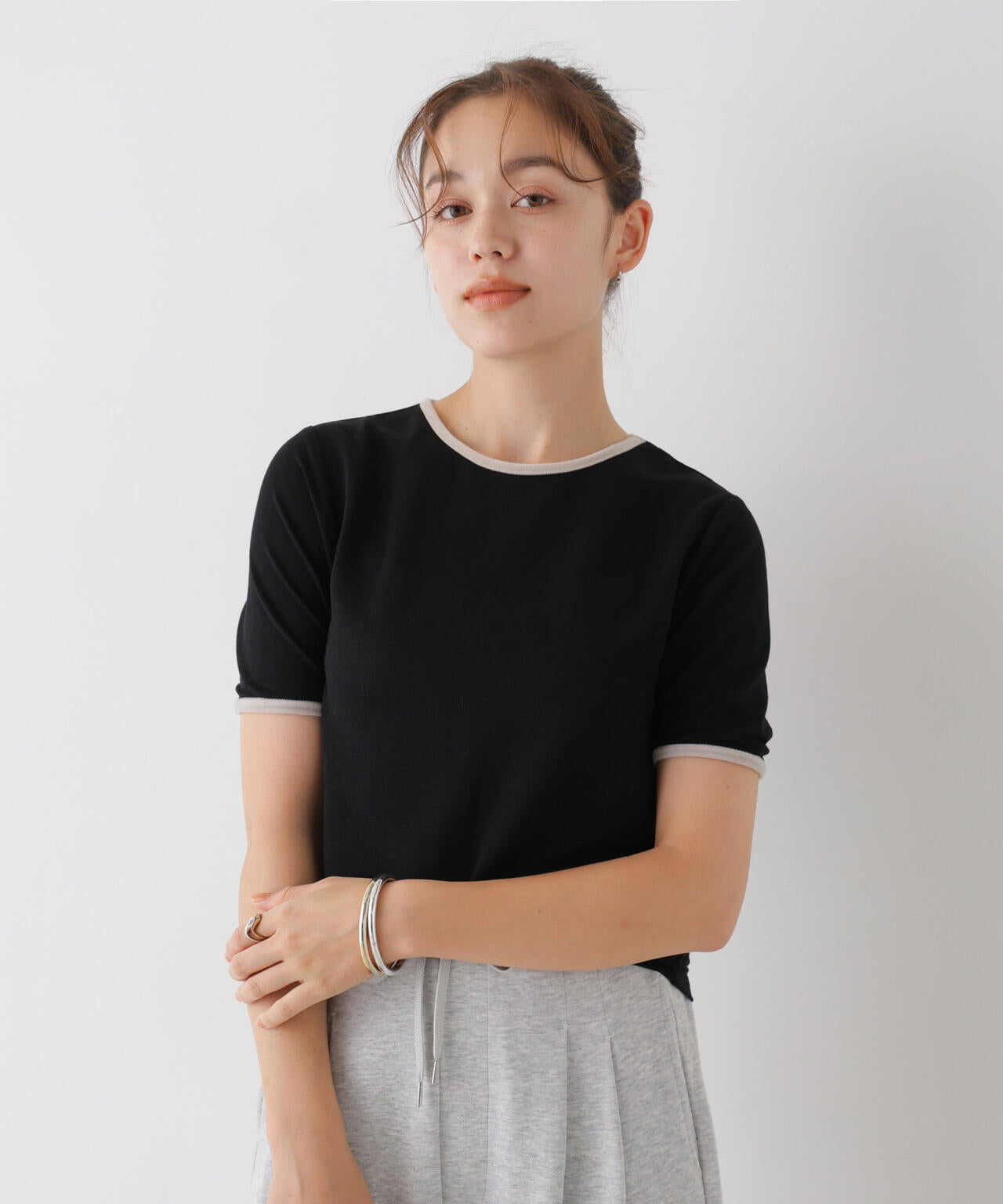 WEB限定/ベロアパイピングリンガーTシャツ 6736224313