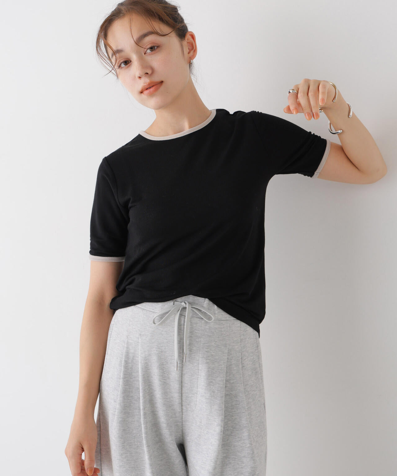 WEB限定/ベロアパイピングリンガーTシャツ 6736224313