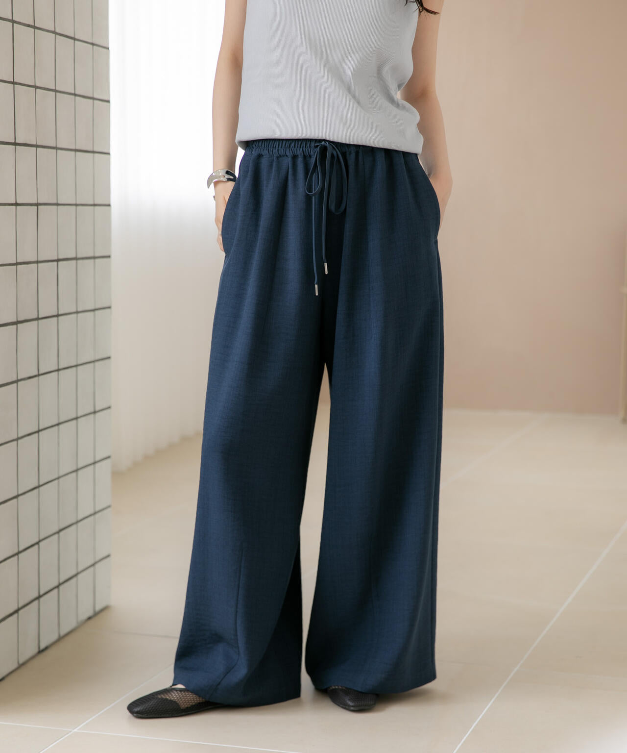 WEB限定/多機能素材 ギャザータックイージーパンツ(セットアップ可) 6736227303