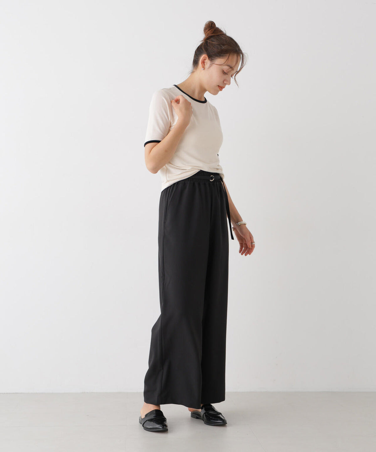ベルト付きツイルワイドパンツ(セットアップ可) 6736227308