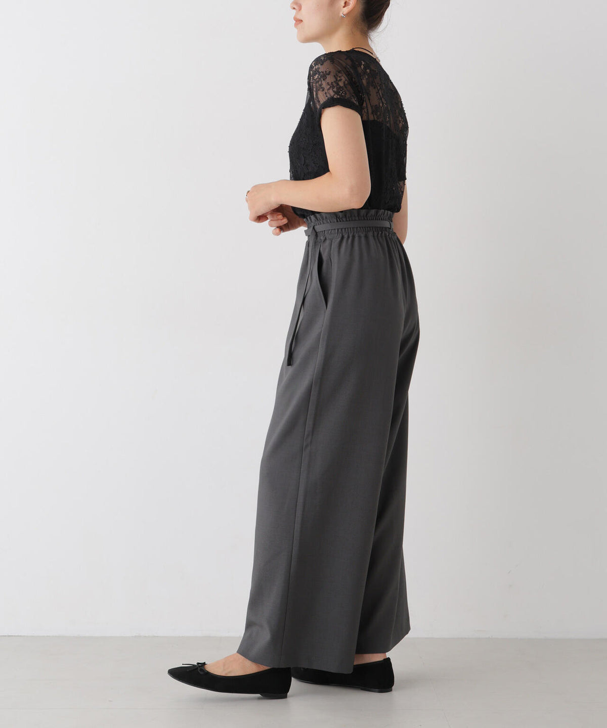 ベルト付きツイルワイドパンツ(セットアップ可) 6736227308