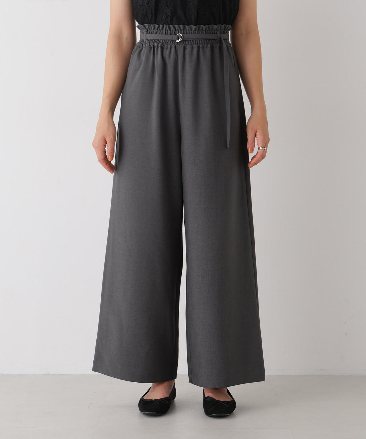 ベルト付きツイルワイドパンツ(セットアップ可) 6736227308