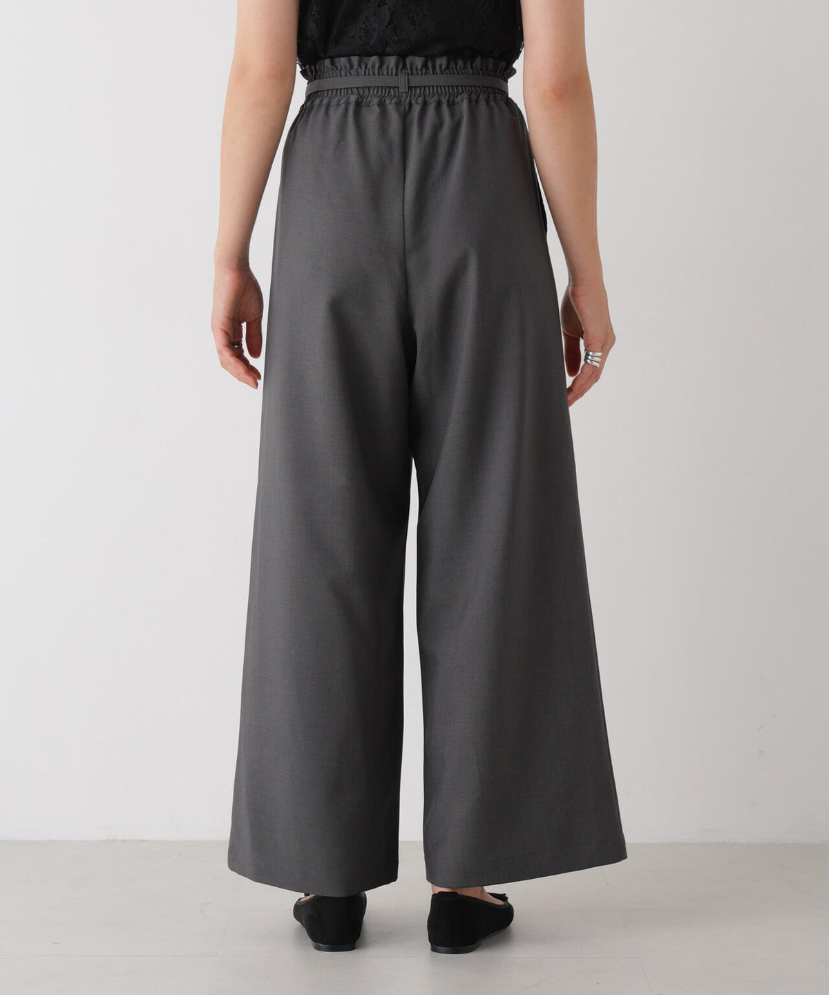 ベルト付きツイルワイドパンツ(セットアップ可) 6736227308
