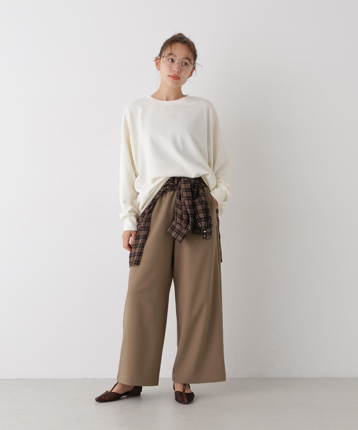 ベルト付きツイルワイドパンツ(セットアップ可) 6736227308