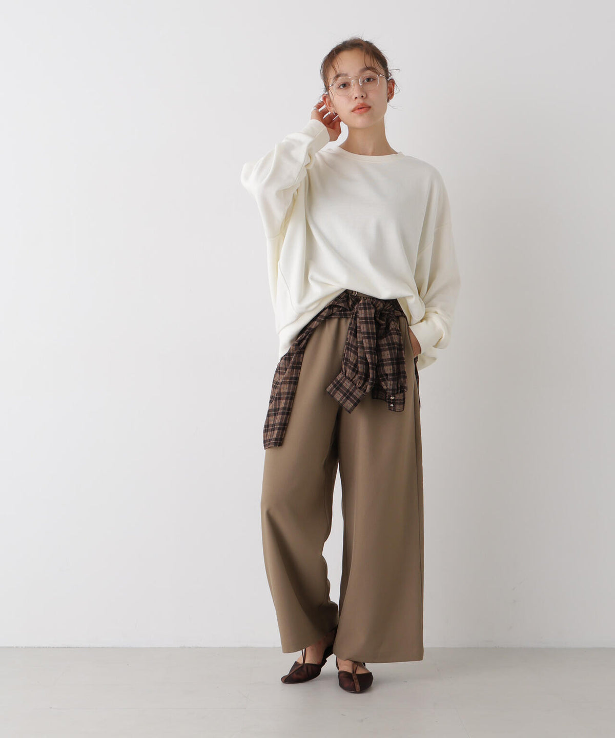 ベルト付きツイルワイドパンツ(セットアップ可) 6736227308