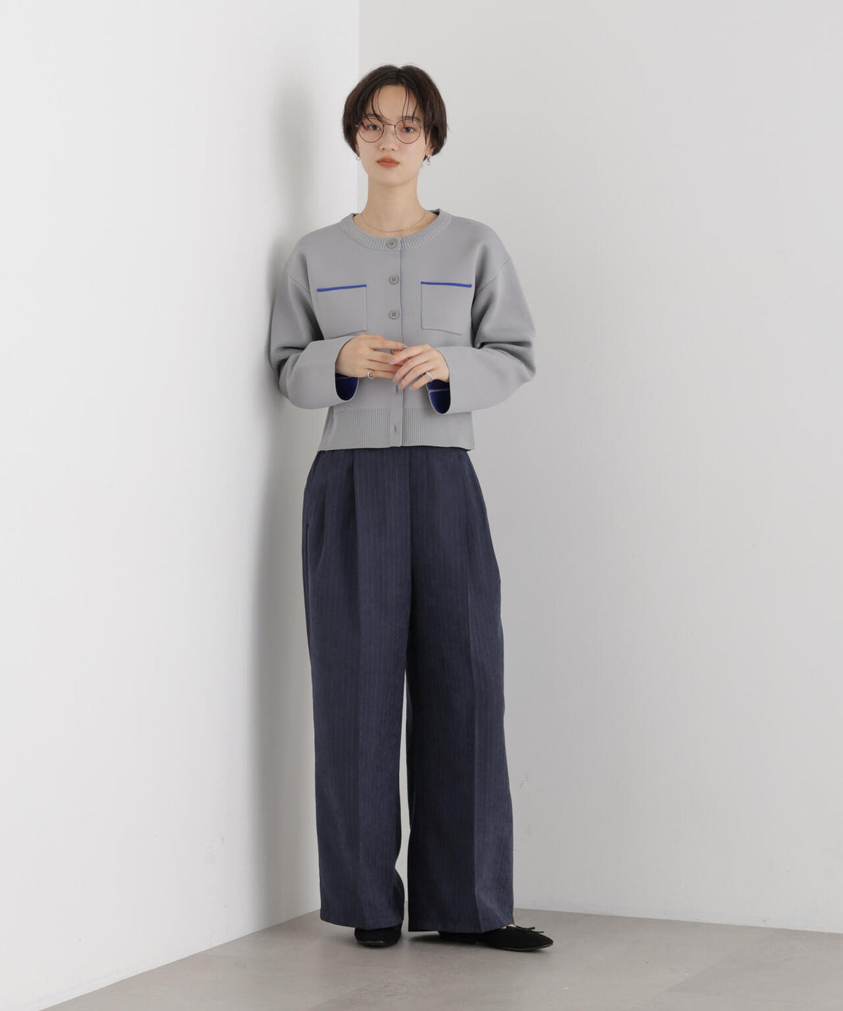 ピーチ起毛ピンストライプツータックイージーパンツ(セットアップ可) 6736227319