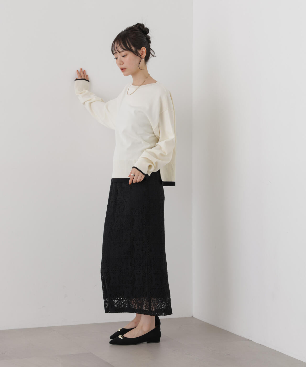 幾何柄レースナロースカート(セットアップ可) 6736230314