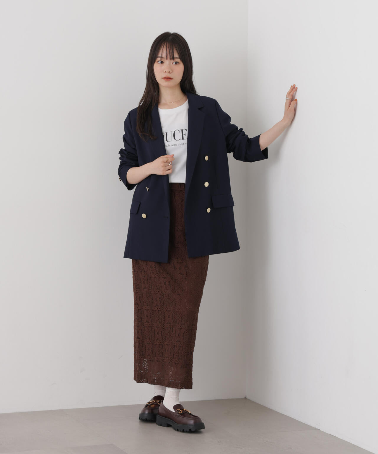 幾何柄レースナロースカート(セットアップ可) 6736230314