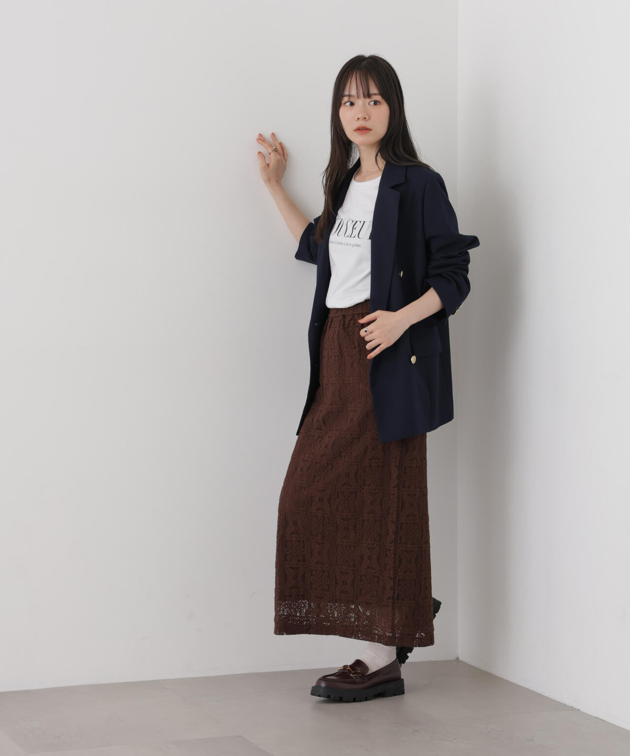 幾何柄レースナロースカート(セットアップ可) 6736230314