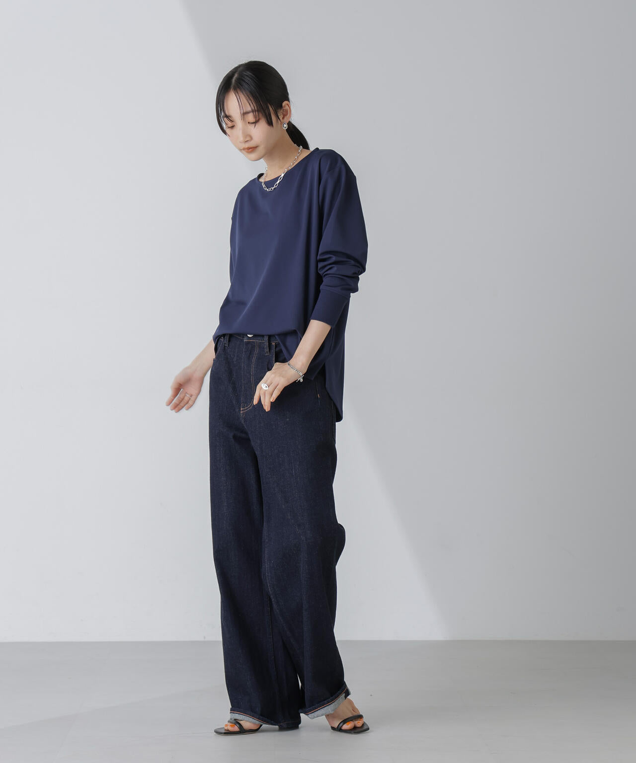 WEB限定/リブ付きれい見えジョーゼットカットソー 6754123302