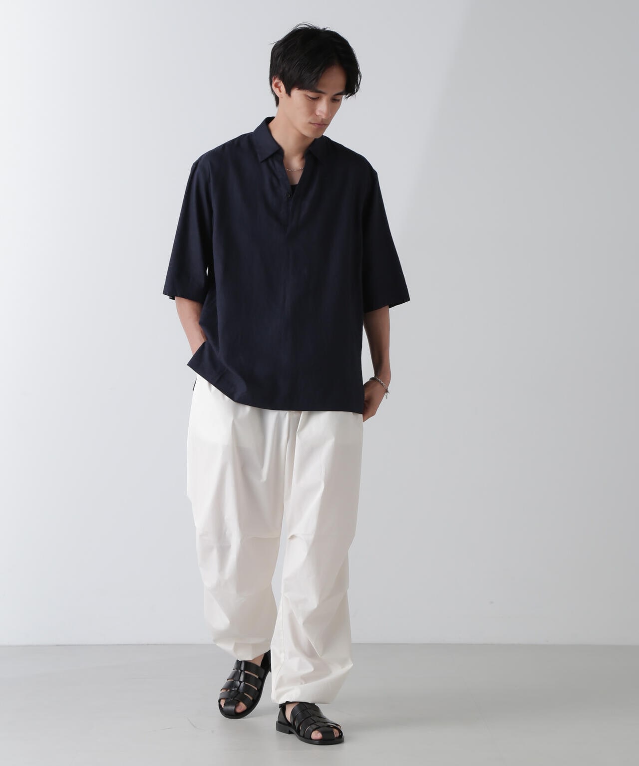 アンチスメル リネン スキッパー シャツ 半袖