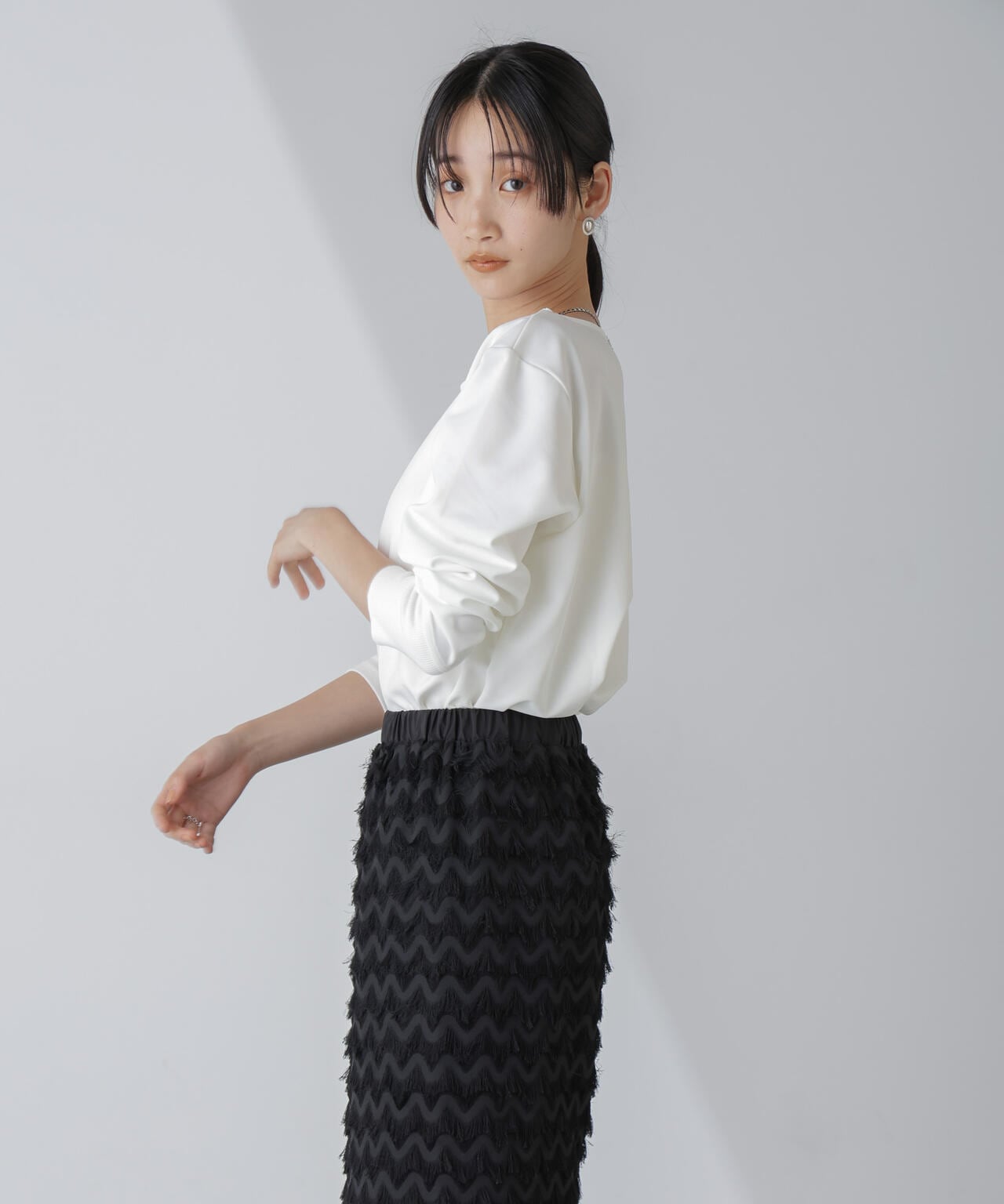 WEB限定 / リブ付 きれい見え ジョーゼット カットソー