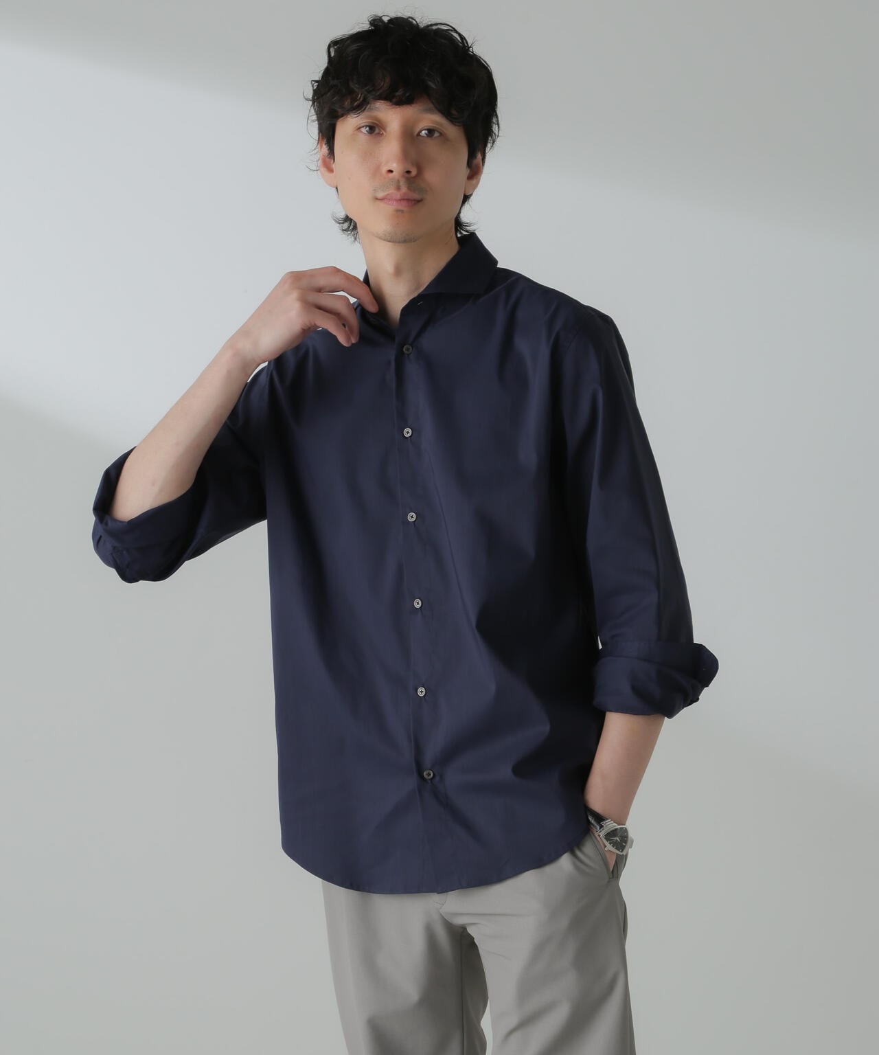 「ICE FLOW LINEN」カッタウェイシャツ 長袖