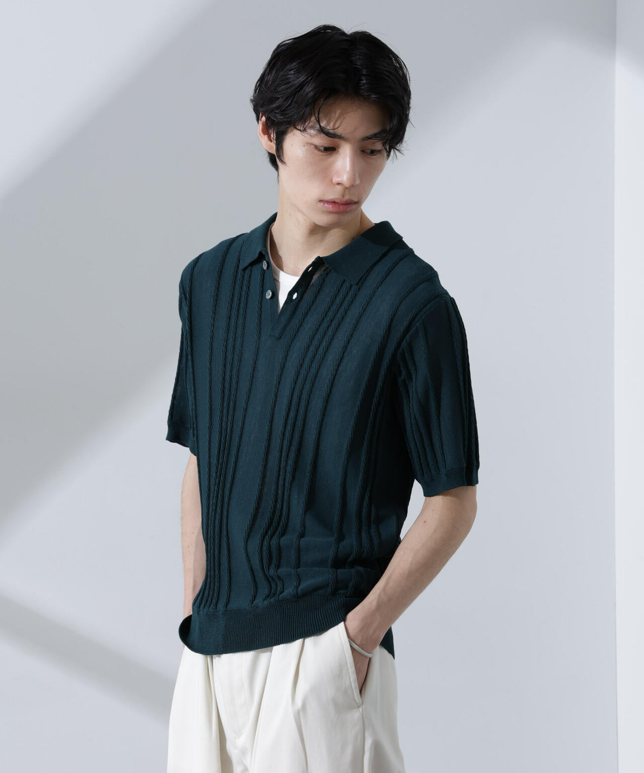 WEB限定/ストライプニットポロ 半袖 6725122203