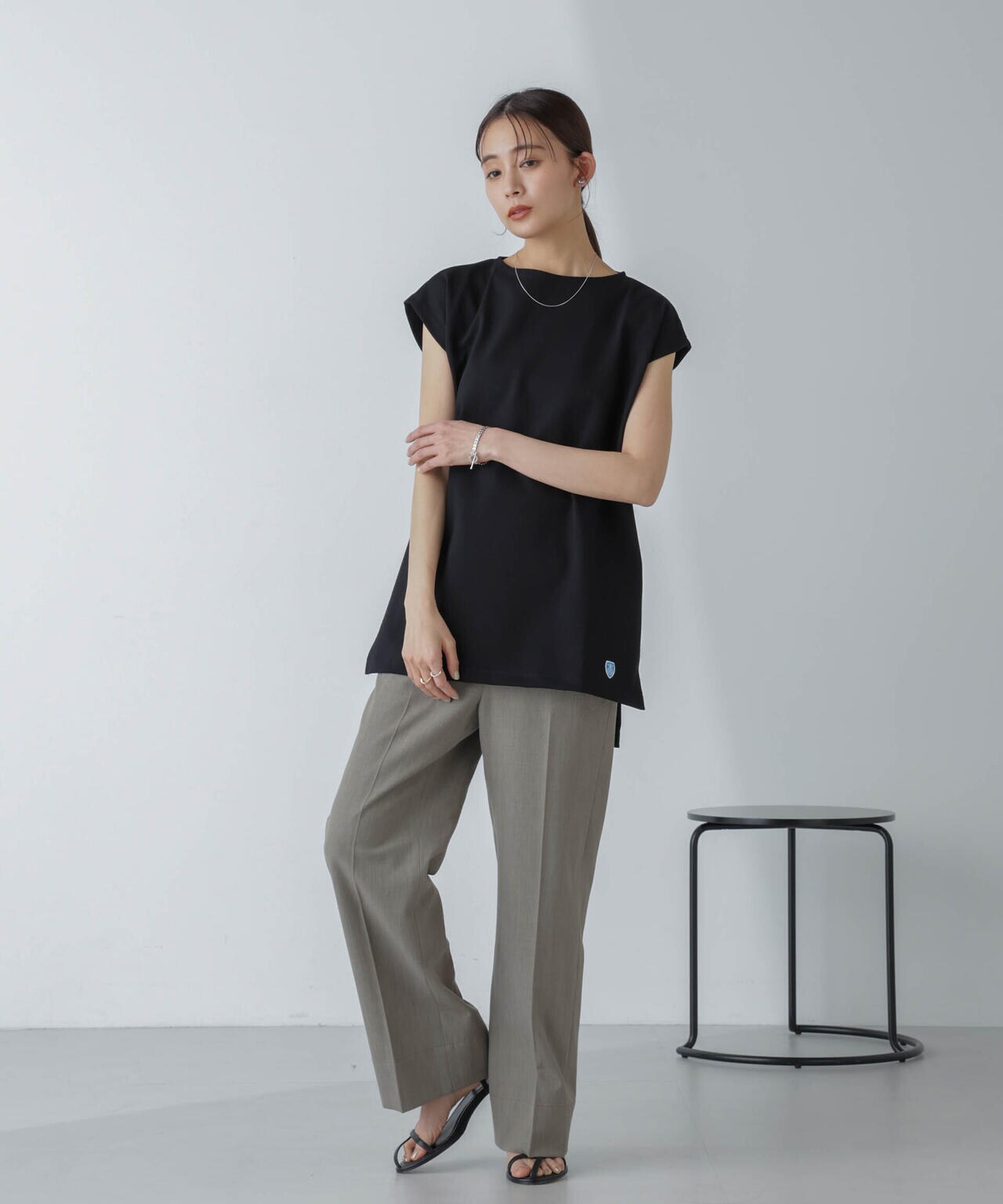 ORCIVAL/ロングスリット スリーブレス ボートネック PO 6714124035