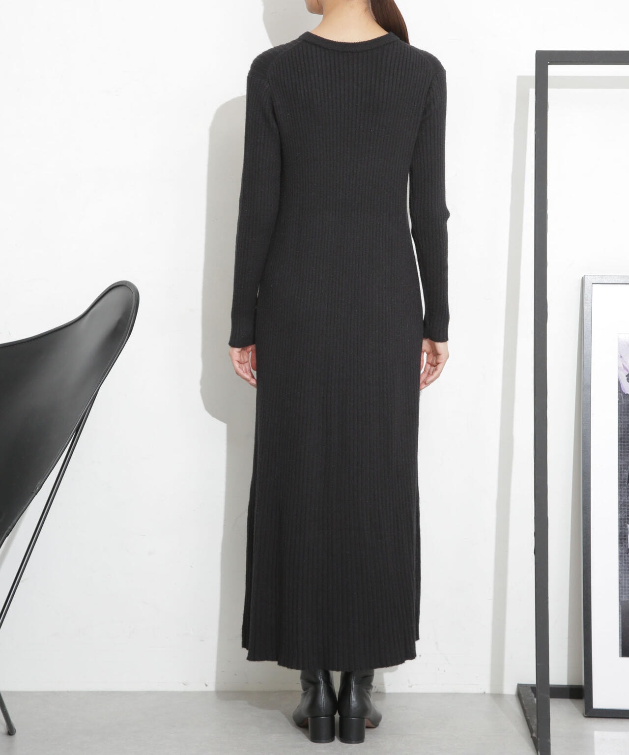 フェザーカーディガン＋リブワンピース 