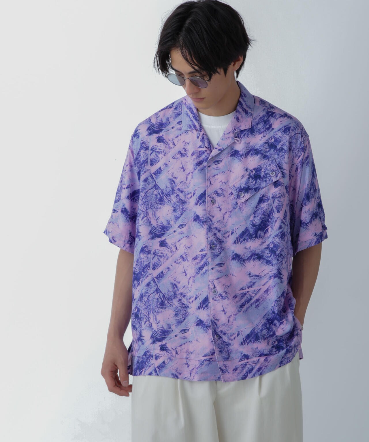 White Mountaineering/JUNGLE PATTERN OPEN COLLAR S/S 6704121016